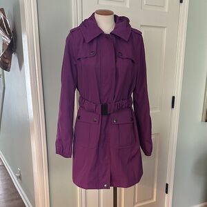 Dennis Basso NT Sz S (fits like M, imo) Purple fuchsia Hooded rain Jacket trench